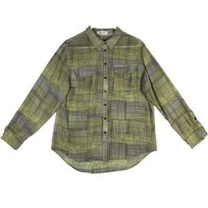 Two by Vince Camuto Long Sleeve Button Up Shirt Women's Medium Yellow Blouse Top